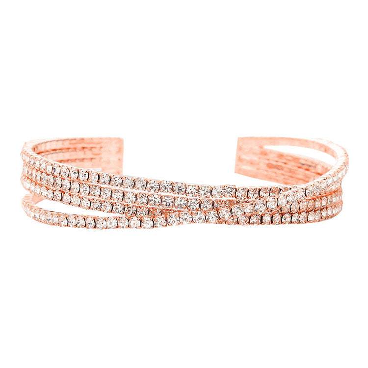 Trendy Fashionable Rhinestone Crisscross Cuff Bracelet - Madeline Love - Flyclothing LLC