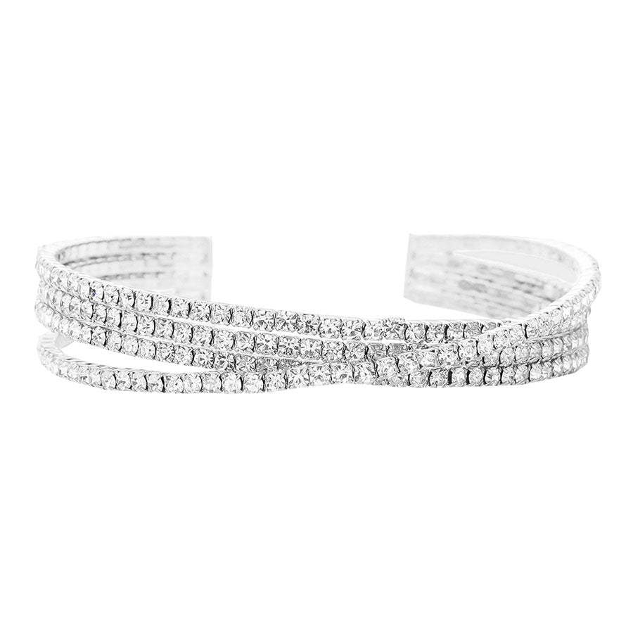 Trendy Fashionable Rhinestone Crisscross Cuff Bracelet - Madeline Love - Flyclothing LLC