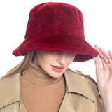 Trendy & Fashionable Winter Faux Fur Solid Bucket Hat - Madeline Love - Flyclothing LLC