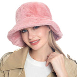 Trendy & Fashionable Winter Faux Fur Solid Bucket Hat - Madeline Love - Flyclothing LLC