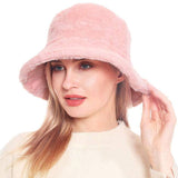 Trendy & Fashionable Winter Faux Fur Solid Bucket Hat - Madeline Love - Flyclothing LLC