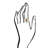 Tri-Stone Blue Turquoise and Grey Labradorite Golden Ring - Barse Jewelry