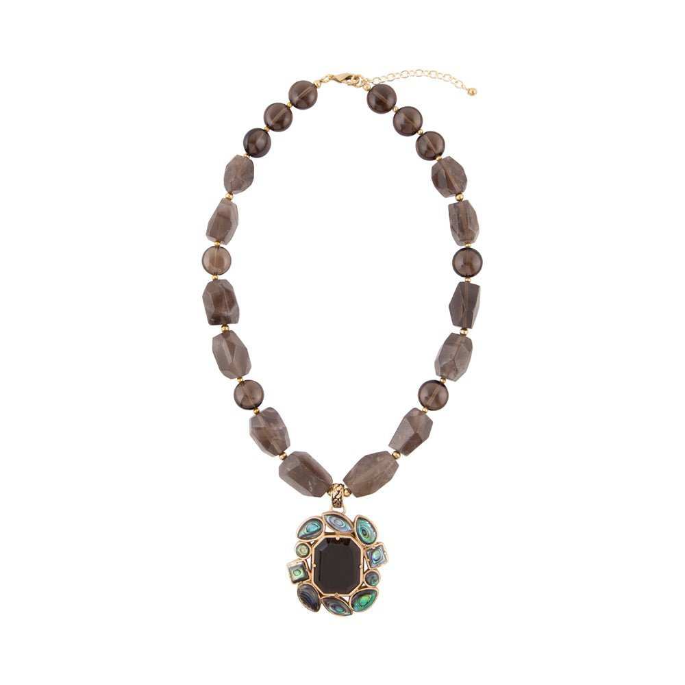 Tribecca Blue Abalone and Black Smoky Quartz Golden Statement Necklace - Barse Jewelry - Flyclothing LLC
