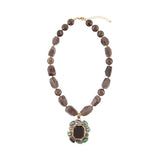 Tribecca Blue Abalone and Black Smoky Quartz Golden Statement Necklace - Barse Jewelry - Flyclothing LLC