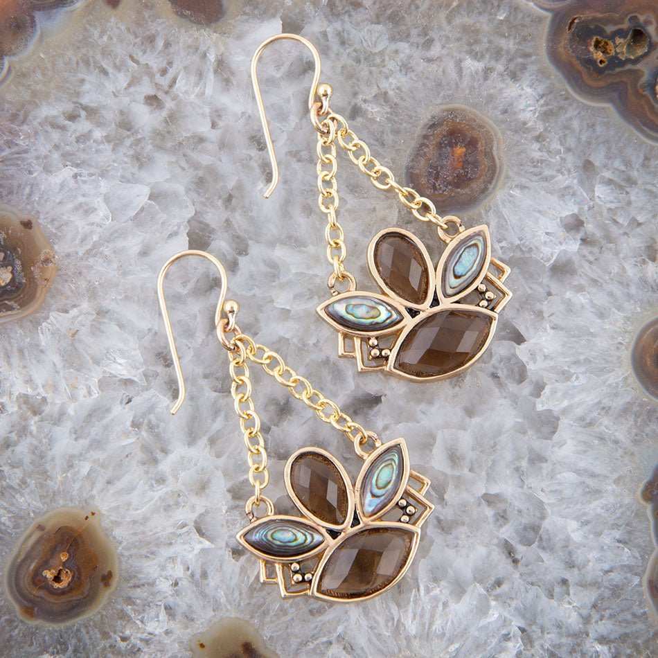 Tribecca Blue Abalone Black Smoky Quartz Golden Drop Earrings - Barse Jewelry - Flyclothing LLC