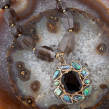 Tribecca Blue Abalone and Black Smoky Quartz Golden Statement Necklace - Barse Jewelry