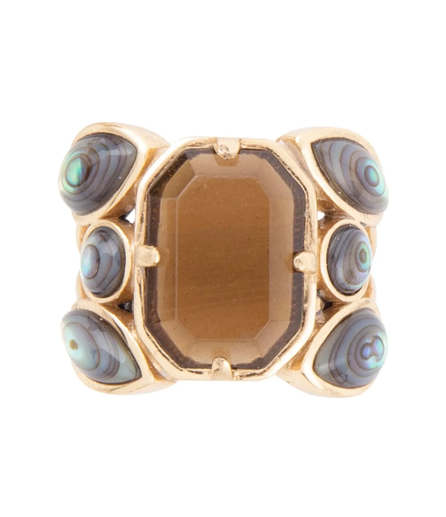 Tribecca Smoky Brown Quartz and Abalone Statement Golden Ring - Barse Jewelry - Flyclothing LLC