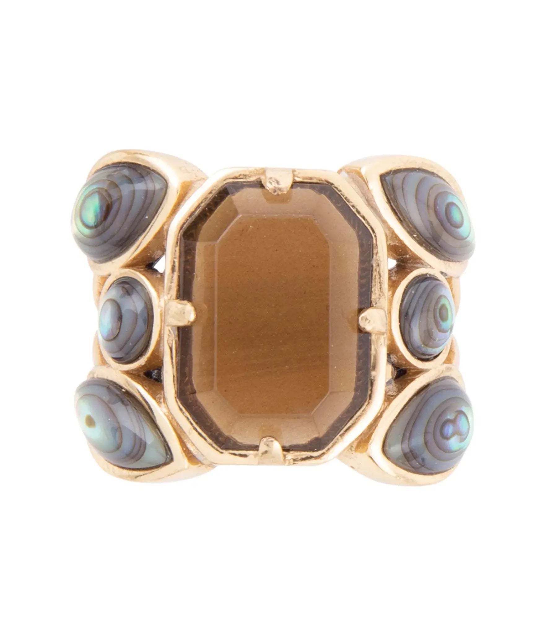 Tribecca Smoky Brown Quartz and Abalone Statement Golden Ring - Barse Jewelry - Flyclothing LLC
