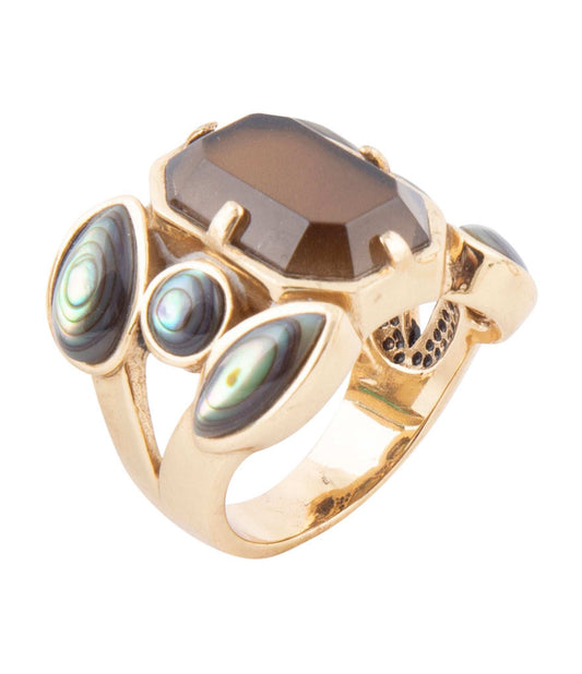 Tribecca Smoky Brown Quartz and Abalone Statement Golden Ring - Barse Jewelry - Flyclothing LLC