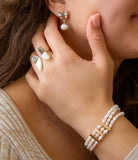 Triple Freshwater White Pearl Classic Golden Stretch Bracelet