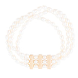 Triple Freshwater White Pearl Classic Golden Stretch Bracelet - Barse Jewelry