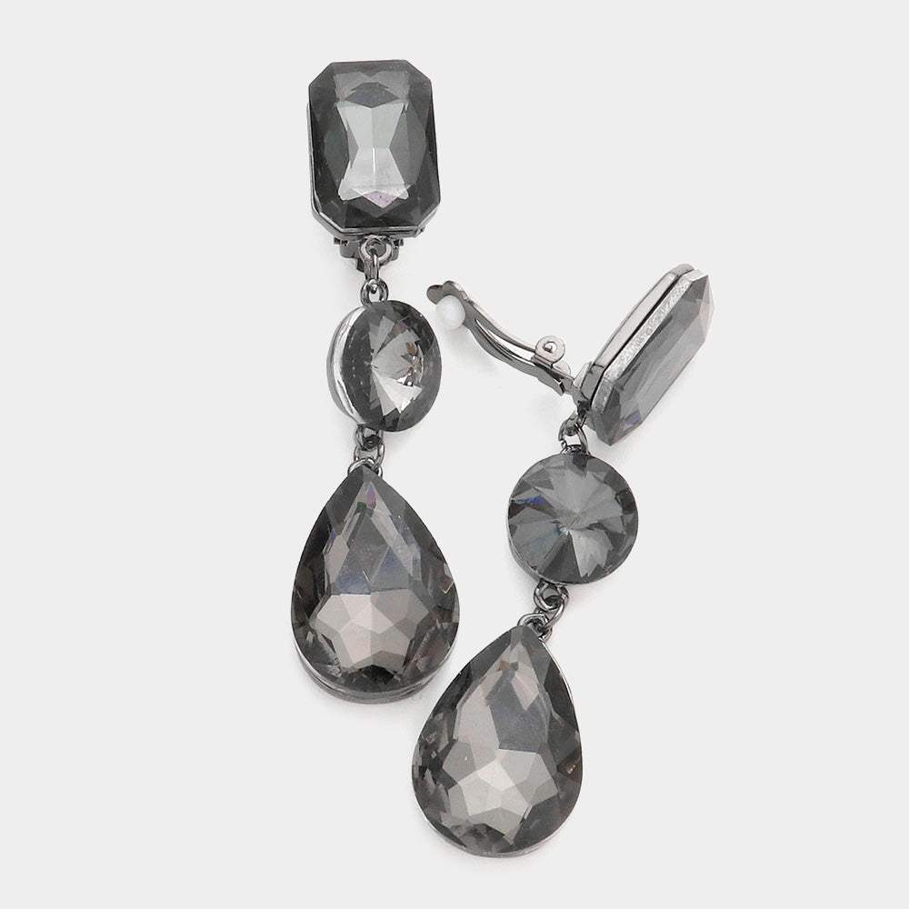 Triple Glass Crystal Drop Clip On Earrings - Madeline Love - Flyclothing LLC
