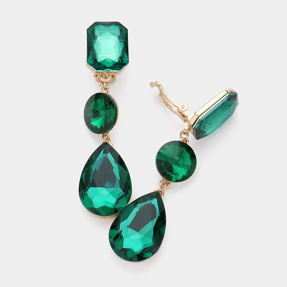 Triple Glass Crystal Drop Clip On Earrings - Madeline Love - Flyclothing LLC