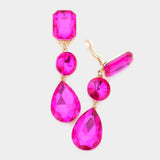 Triple Glass Crystal Drop Clip On Earrings - Madeline Love - Flyclothing LLC