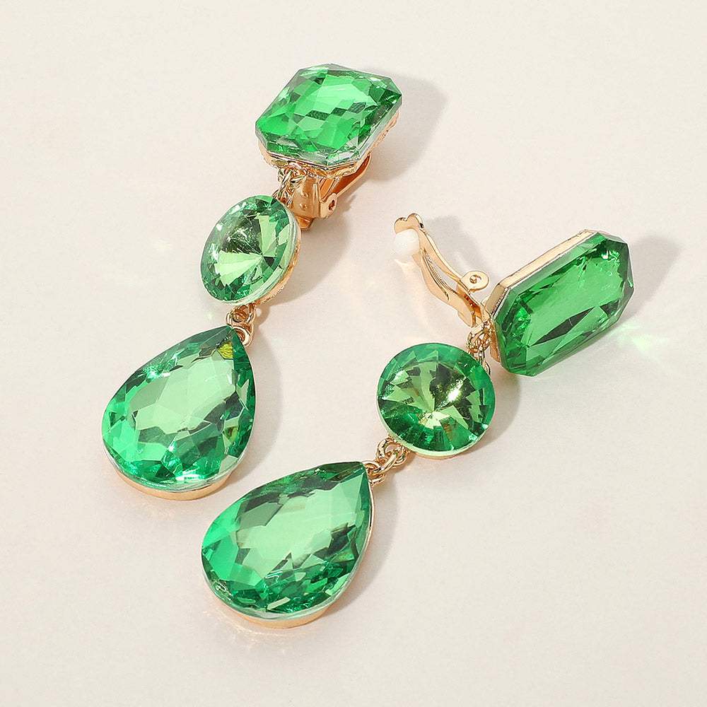Triple Glass Crystal Drop Clip On Earrings - Madeline Love - Flyclothing LLC