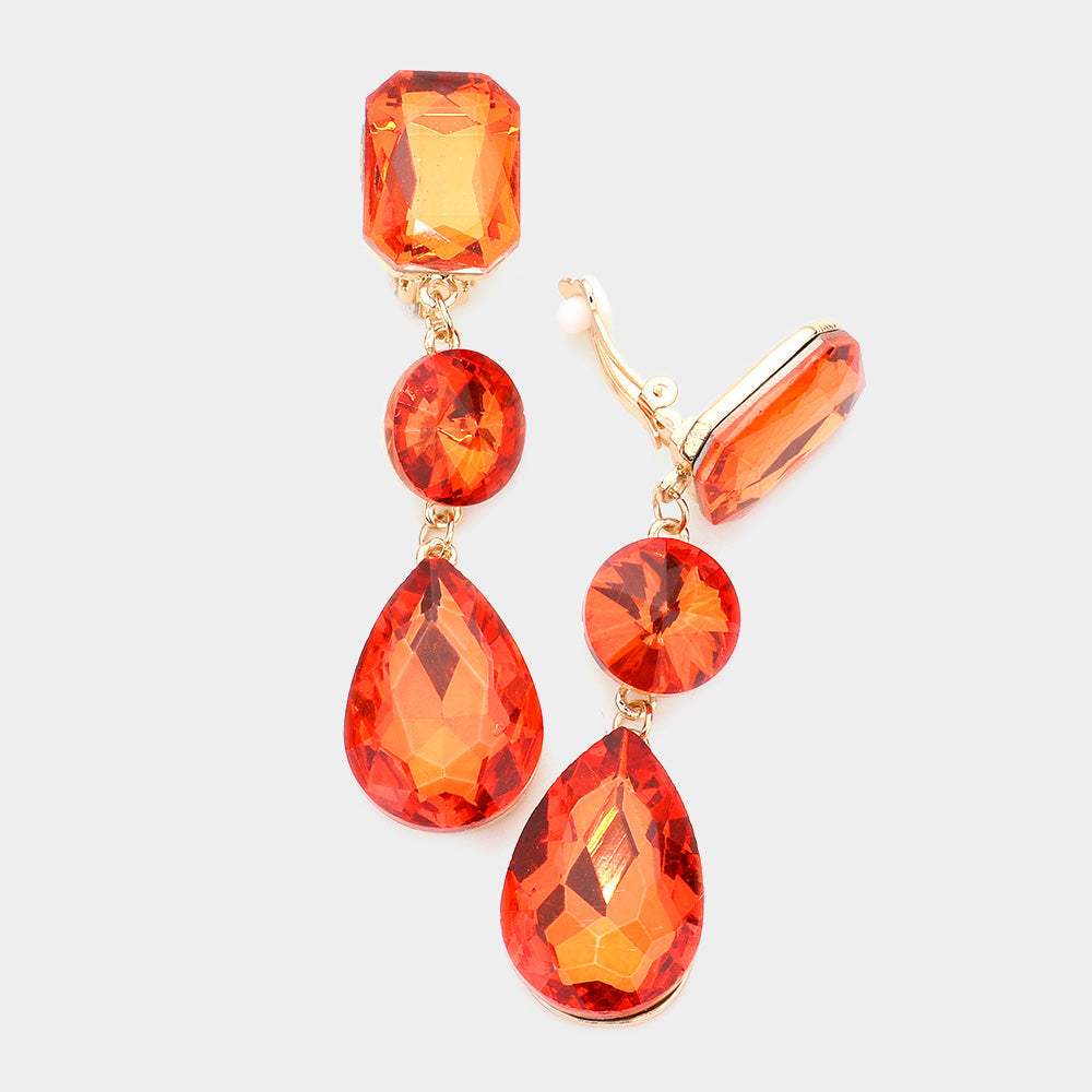 Triple Glass Crystal Drop Clip On Earrings - Madeline Love - Flyclothing LLC