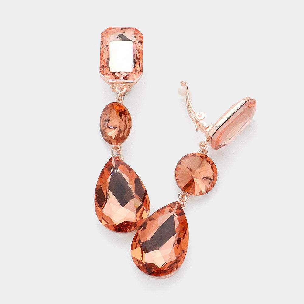 Triple Glass Crystal Drop Clip On Earrings - Madeline Love - Flyclothing LLC