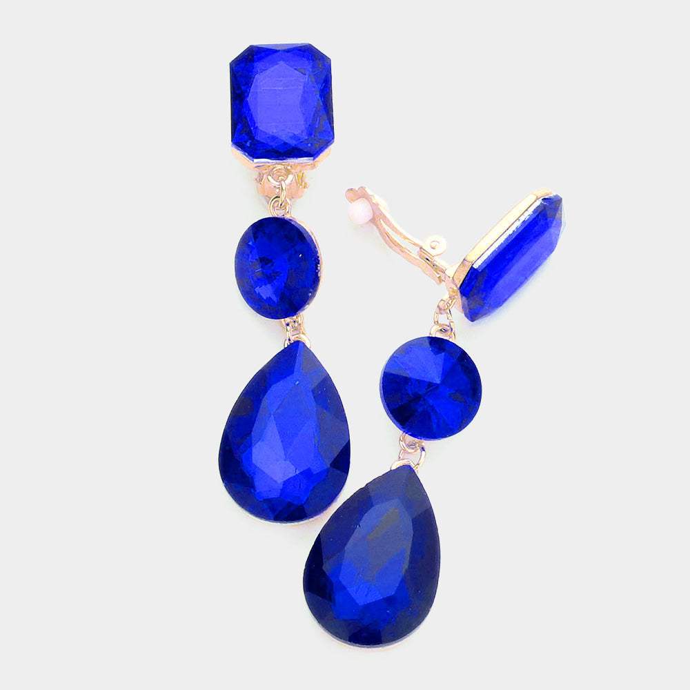 Triple Glass Crystal Drop Clip On Earrings - Madeline Love - Flyclothing LLC