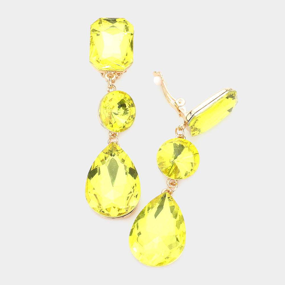 Triple Glass Crystal Drop Clip On Earrings - Madeline Love - Flyclothing LLC