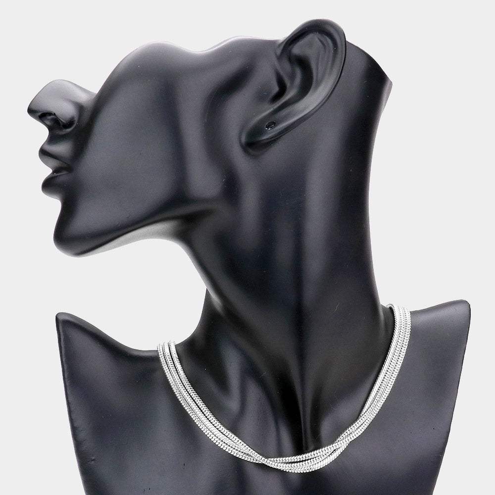 Triple Layered Brass Metal Chain Choker Necklace - Madeline Love - Flyclothing LLC