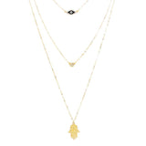 Triple Layered Crystal Evil Eye Hamsa Hand Pendant Necklace - Madeline Love - Flyclothing LLC