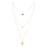 Triple Layered Crystal Evil Eye Hamsa Hand Pendant Necklace - Madeline Love - Flyclothing LLC