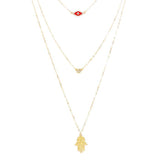 Triple Layered Crystal Evil Eye Hamsa Hand Pendant Necklace - Madeline Love - Flyclothing LLC