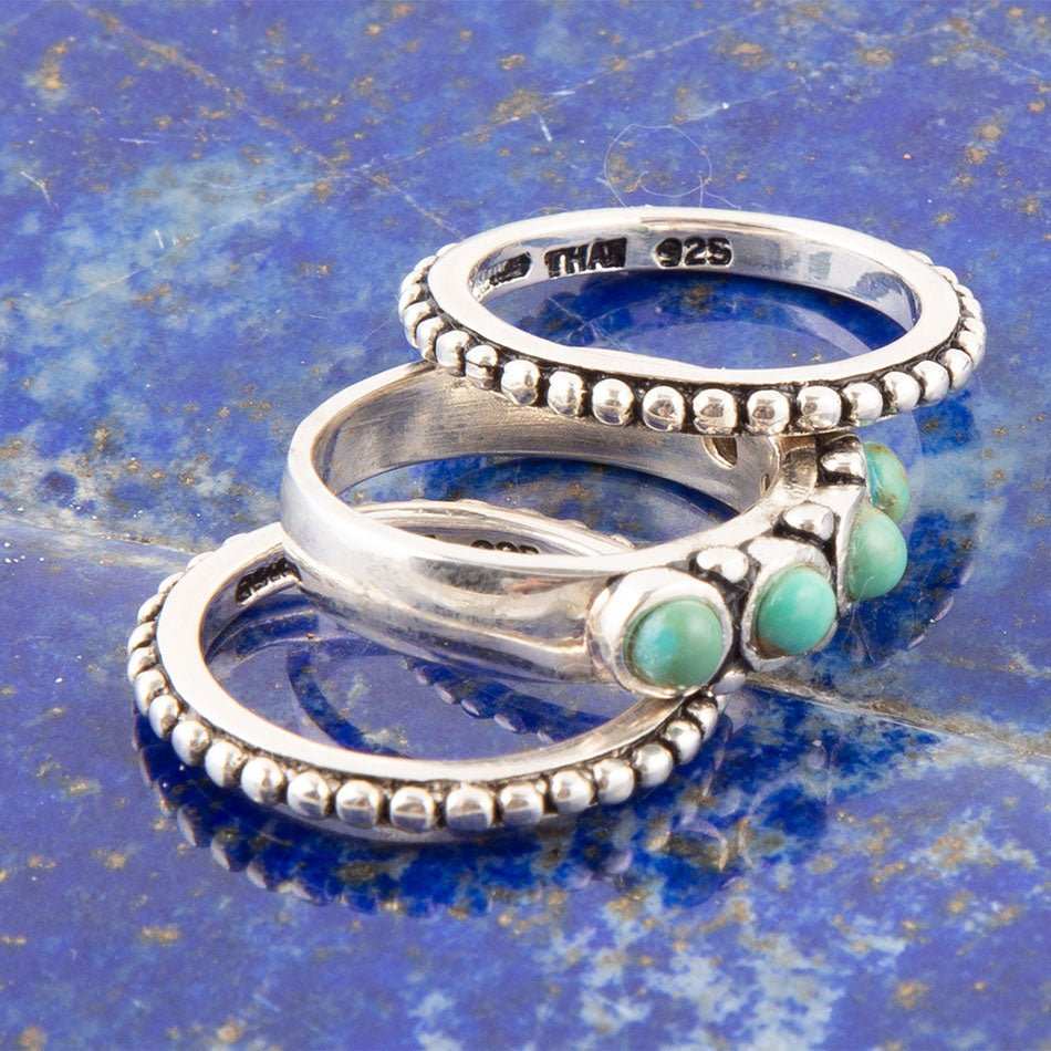Triple Play Blue Turquoise and Sterling Silver Stack Ring - Barse Jewelry - Flyclothing LLC