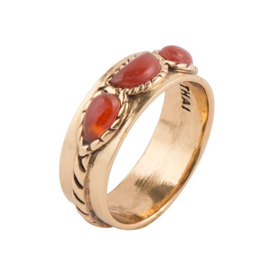 Triple Stone Orange Carnelian and Golden Ring - Barse Jewelry - Flyclothing LLC