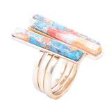 Triple Threat Blue Turquoise Orange Spiny Oyster Matrix Golden Ring Set - Barse Jewelry