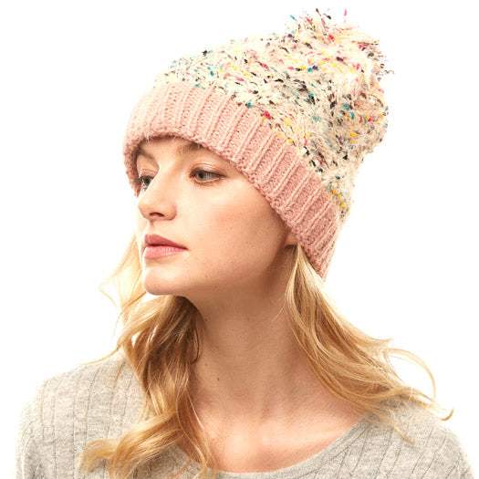 Trish Fuzzy Multi Color Sprinkles Pom Pom Beanie Hat - Madeline Love - Flyclothing LLC