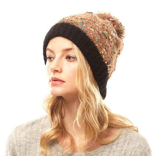 Trish Fuzzy Multi Color Sprinkles Pom Pom Beanie Hat - Madeline Love - Flyclothing LLC