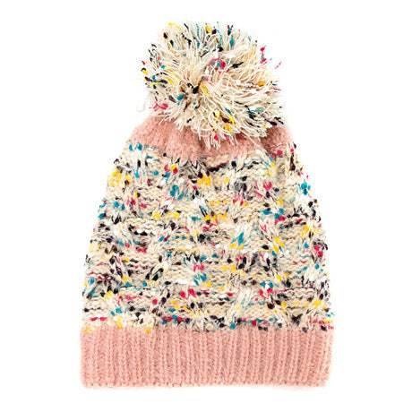 Trish Fuzzy Multi Color Sprinkles Pom Pom Beanie Hat - Madeline Love - Flyclothing LLC