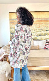 Tropical Leaves Draped Sleeve Kimono - Boho Clothing and Accessories - Flyclothing LLC