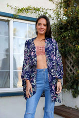 Tropical Leaves Draped Sleeve Kimono - Boho Clothing and Accessories - Flyclothing LLC