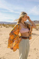 Tropical Leaves Draped Sleeve Kimono - Boho Clothing and Accessories - Flyclothing LLC