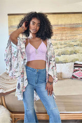 Tropical Leaves Draped Sleeve Kimono - Boho Clothing and Accessories - Flyclothing LLC