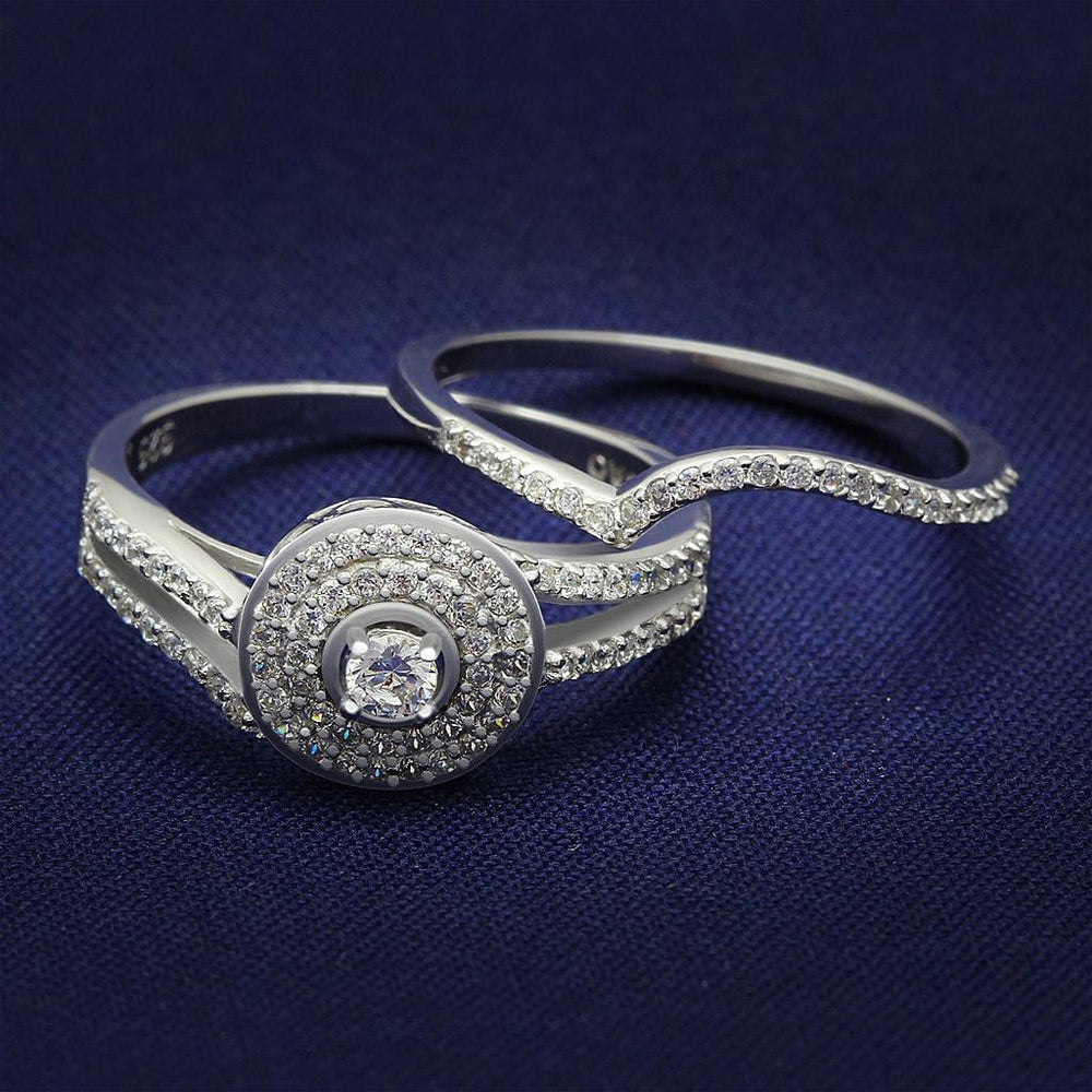TS001 - Rhodium 925 Sterling Silver Ring with AAA Grade CZ  in Clear - Alamode