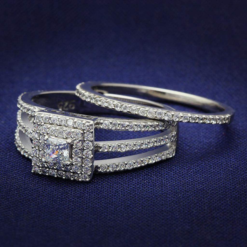 TS003 - Rhodium 925 Sterling Silver Ring with AAA Grade CZ in Clear - Alamode - Flyclothing LLC