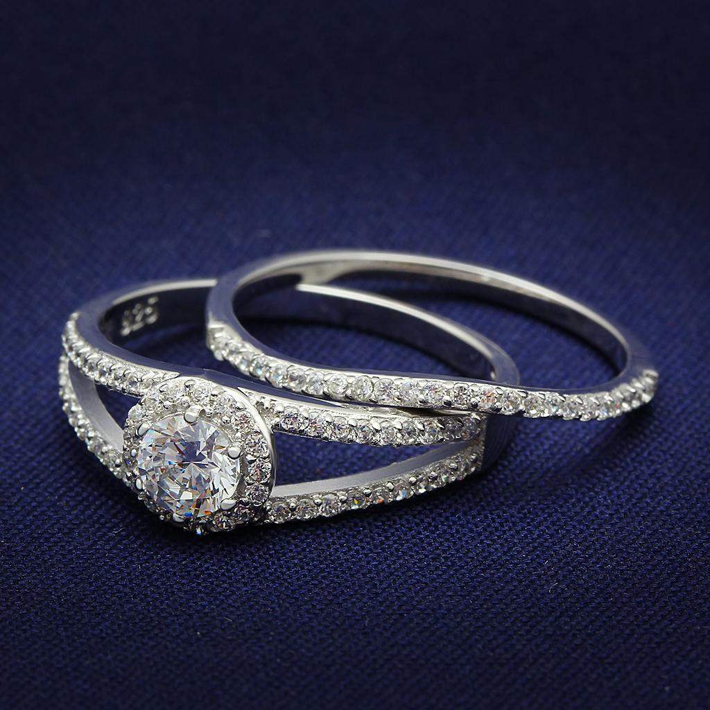 TS004 - Rhodium 925 Sterling Silver Ring with AAA Grade CZ in Clear - Alamode - Flyclothing LLC