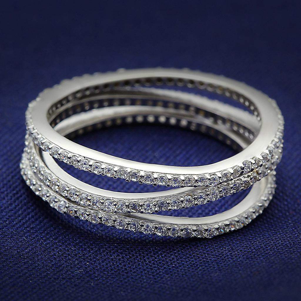 TS006 - Rhodium 925 Sterling Silver Ring with AAA Grade CZ in Clear - Alamode - Flyclothing LLC