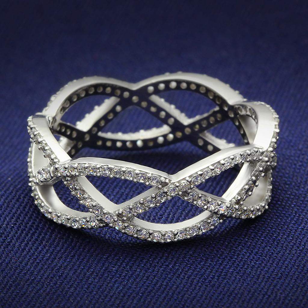 TS007 - Rhodium 925 Sterling Silver Ring with AAA Grade CZ in Clear - Alamode - Flyclothing LLC