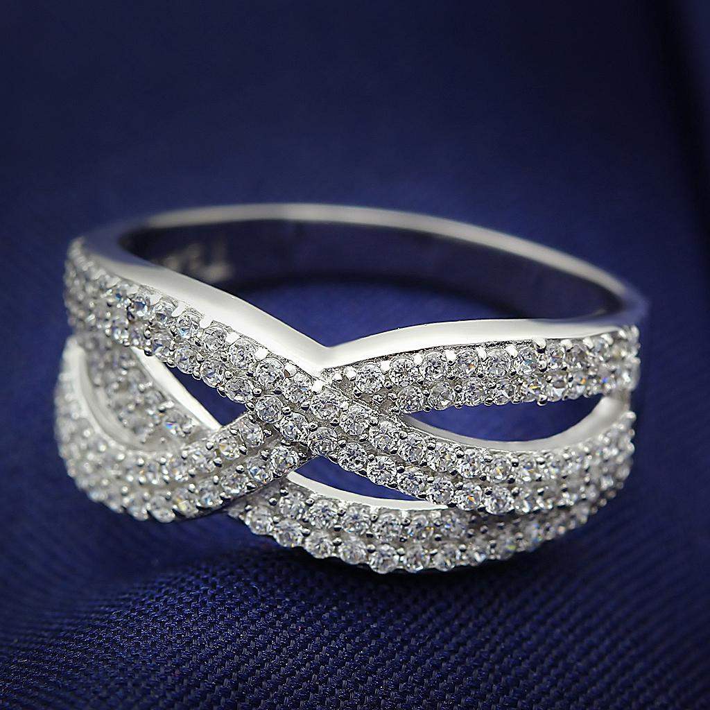 TS008 - Rhodium 925 Sterling Silver Ring with AAA Grade CZ in Clear - Alamode - Flyclothing LLC