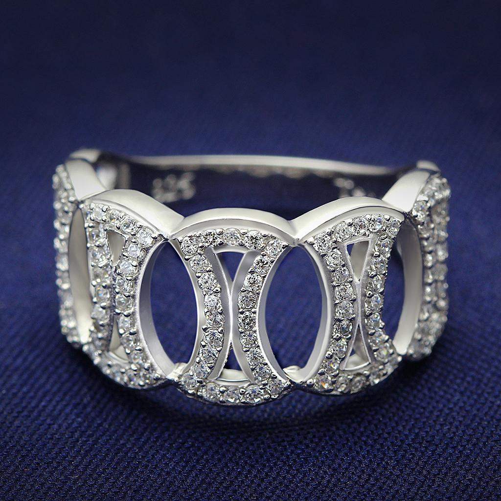 TS009 - Rhodium 925 Sterling Silver Ring with AAA Grade CZ in Clear - Alamode - Flyclothing LLC