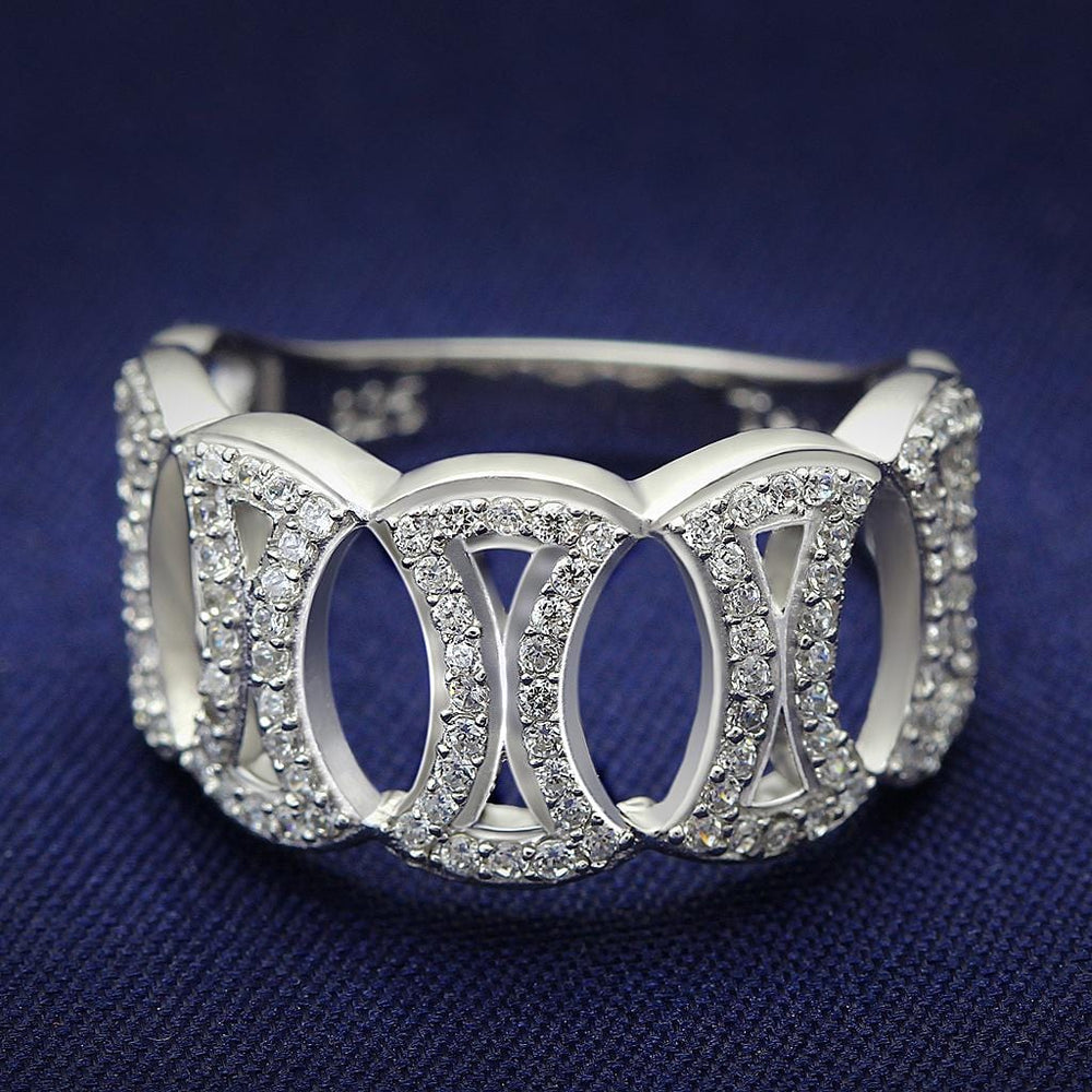 TS009 - Rhodium 925 Sterling Silver Ring with AAA Grade CZ  in Clear - Alamode