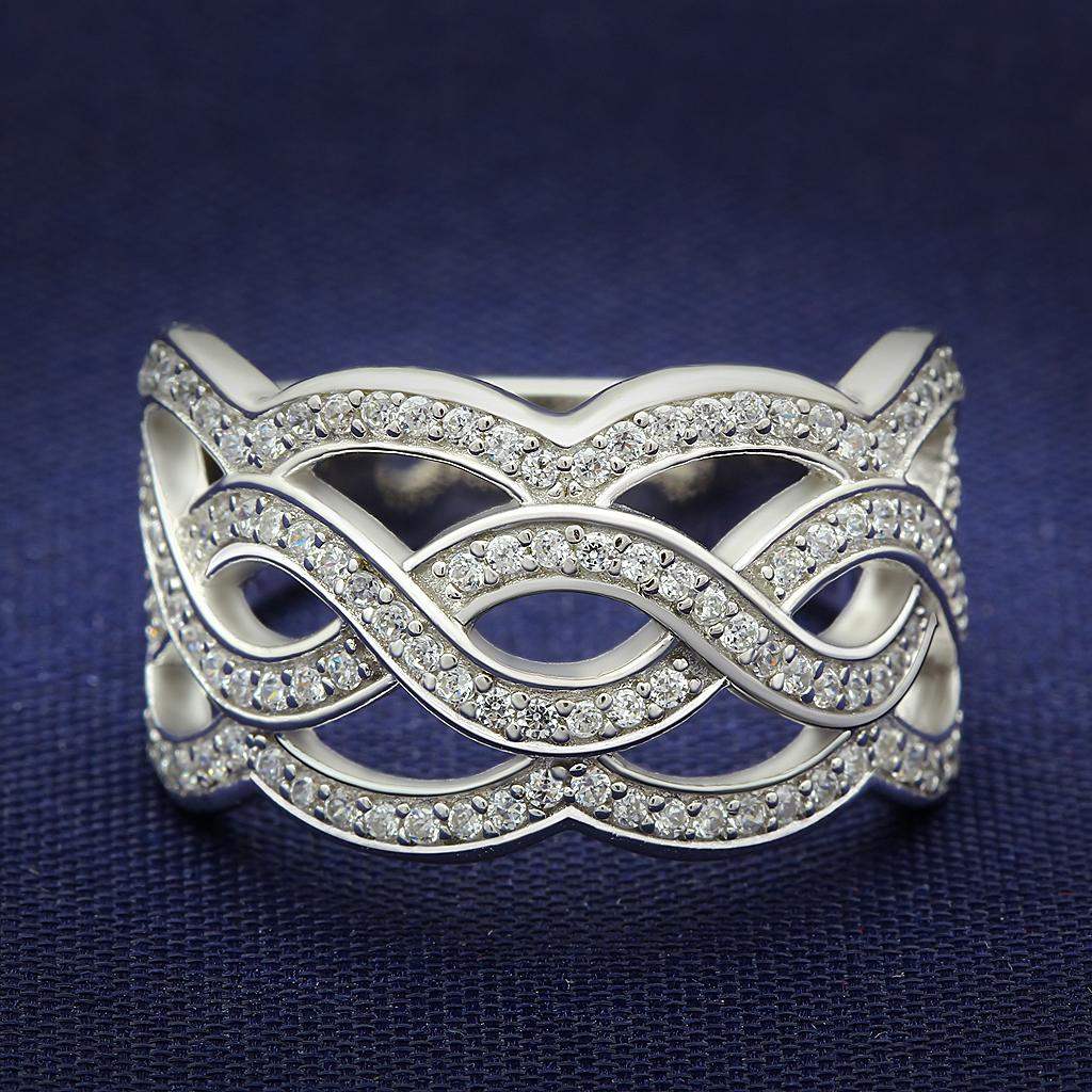 TS010 - Rhodium 925 Sterling Silver Ring with AAA Grade CZ in Clear - Alamode - Flyclothing LLC