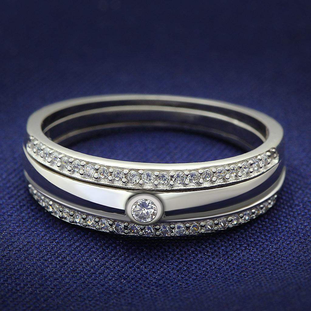 TS013 - Rhodium 925 Sterling Silver Ring with AAA Grade CZ in Clear - Alamode - Flyclothing LLC