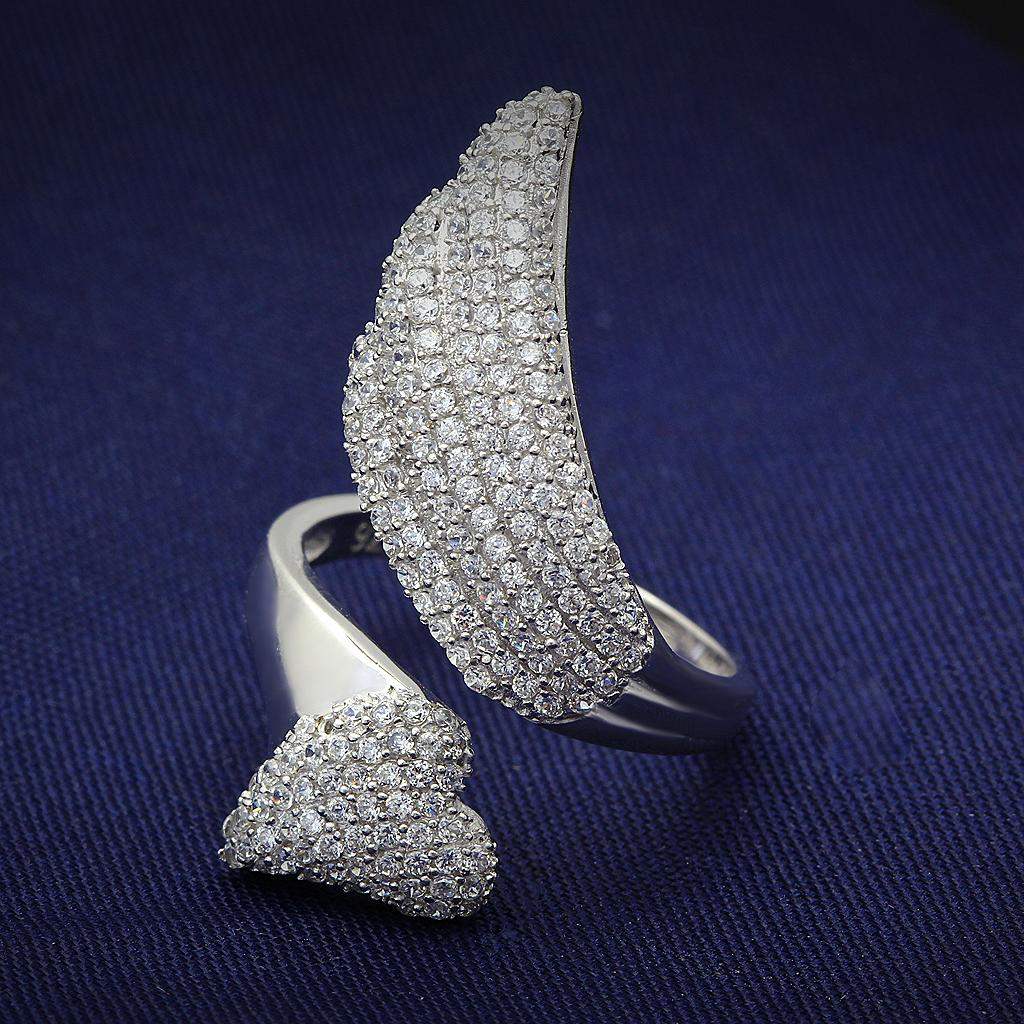 TS014 - Rhodium 925 Sterling Silver Ring with AAA Grade CZ in Clear - Alamode - Flyclothing LLC