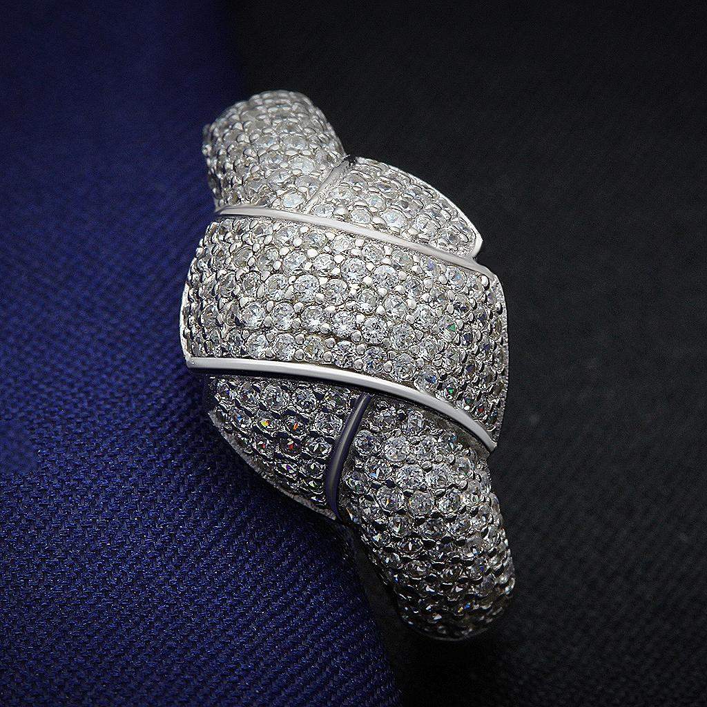 TS016 - Rhodium 925 Sterling Silver Ring with AAA Grade CZ in Clear - Alamode - Flyclothing LLC