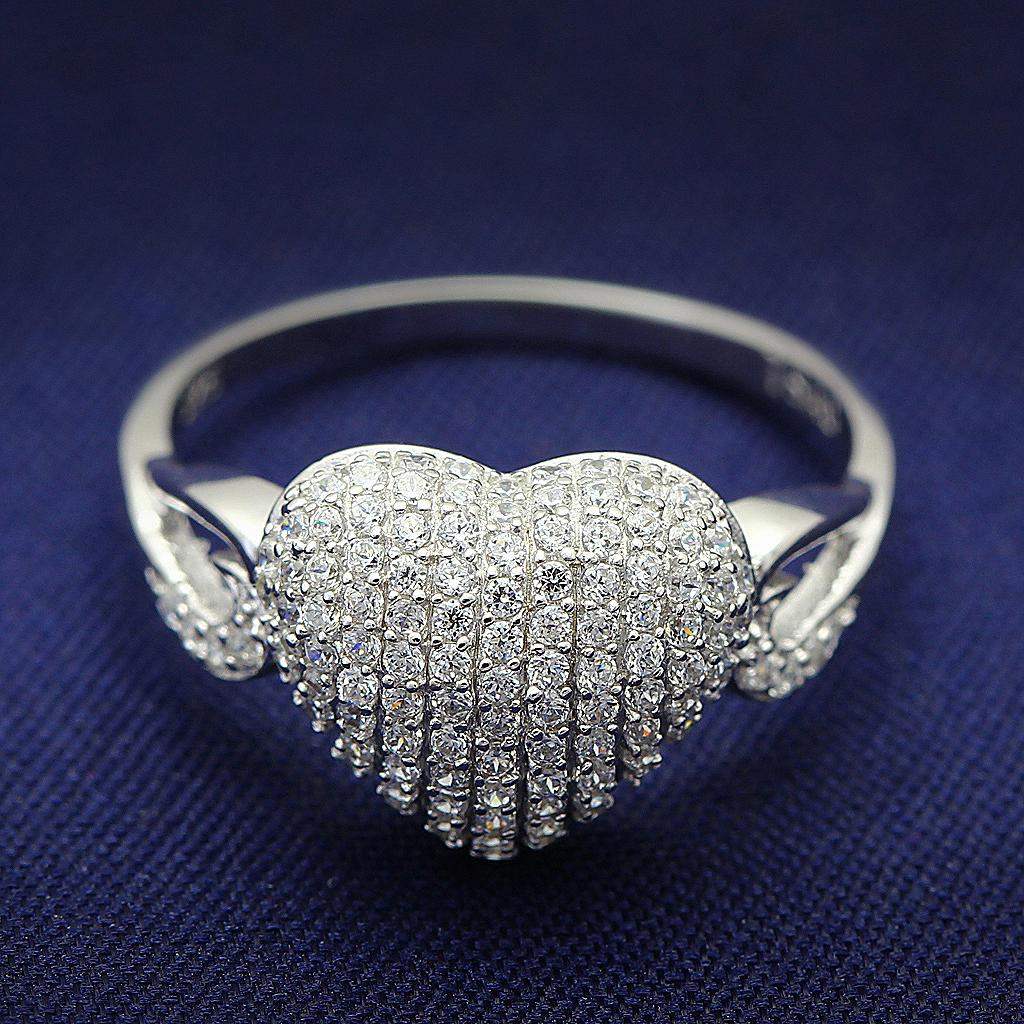 TS017 - Rhodium 925 Sterling Silver Ring with AAA Grade CZ in Clear - Alamode - Flyclothing LLC